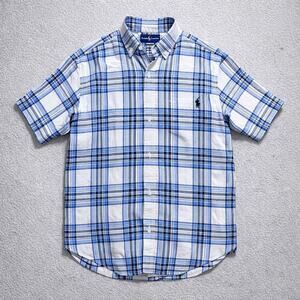 Ralph Lauren Polo Blue Plaid Button Up Shirt Men Large Classic Fit Cotton Preppy